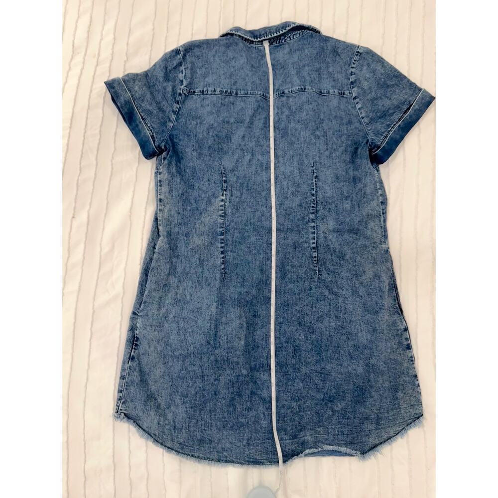 KUT Denim Shirt Dress Women's Large Blue Cotton Linen Raw Hem Festival Western - Picture 6 of 15
